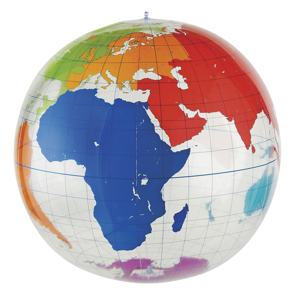 Study geography, history and other educational concepts with a class using this write-on/wipe-off globe  A great tool for studying geography, history, trade routes, climate and more.  Vinyl construction lets you write on the globe with a wet-erase marker (sold separately) for hands-on, interactive learning.  27in diameter offers a clear view of the countries of the world.  Allows desktop placement and includes a hook for hanging display.  Includes a repair kit and an activity guide.  Choking Hazard - Not suitable for children 3 years and under.