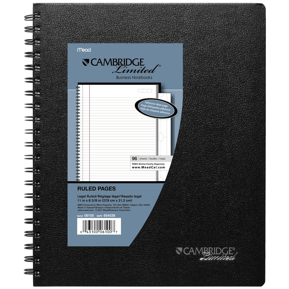 ACCO BRANDS USA, LLC 06100 Cambridge Limited Business Notebook, 8 1/2in x 11in, 1 Subject, Legal Ruled, 96 Sheets, Black (06100)