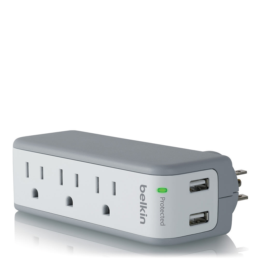 BELKIN, INC. BST300BG Belkin 3-Outlet Mini Surge Protector With USB Ports, White