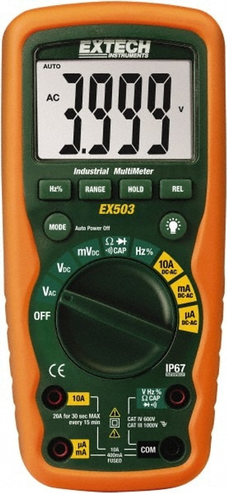 Extech EX503 CAT IV, Auto Ranging Average Responding Digital & Manual Ranging Multimeter: 1,000 VAC/VDC