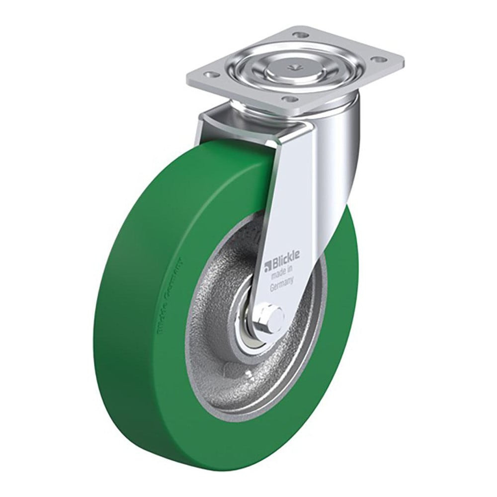 Blickle 754614 Swivel Top Plate Caster: Polyurethane-Elastomer Blickle Softhane, 10" Wheel Dia, 2-23/64" Wheel Width, 1,980 lb Capacity