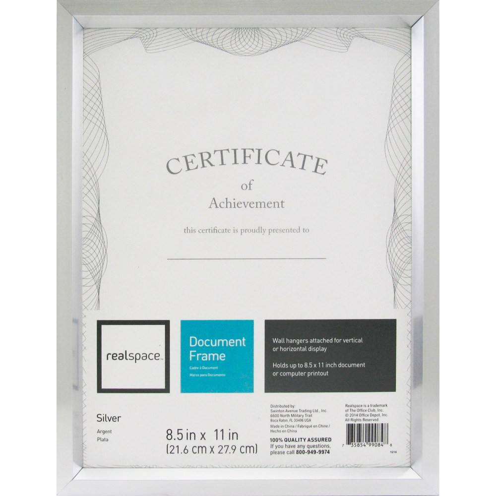 OFFICE DEPOT 215717 Realspace Photo/Document Frame, Easy Angle, 8-1/2in x 11in, Silver