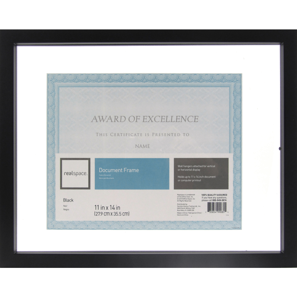 Showcase your special document or picture  Frame appears to float on your wall, giving your important document a distinctive look.  Wood construction with a black finish provides a warm appearance.  Holds almost any picture or document up to 10in x 13in.  Mounts vertically or horizontally.