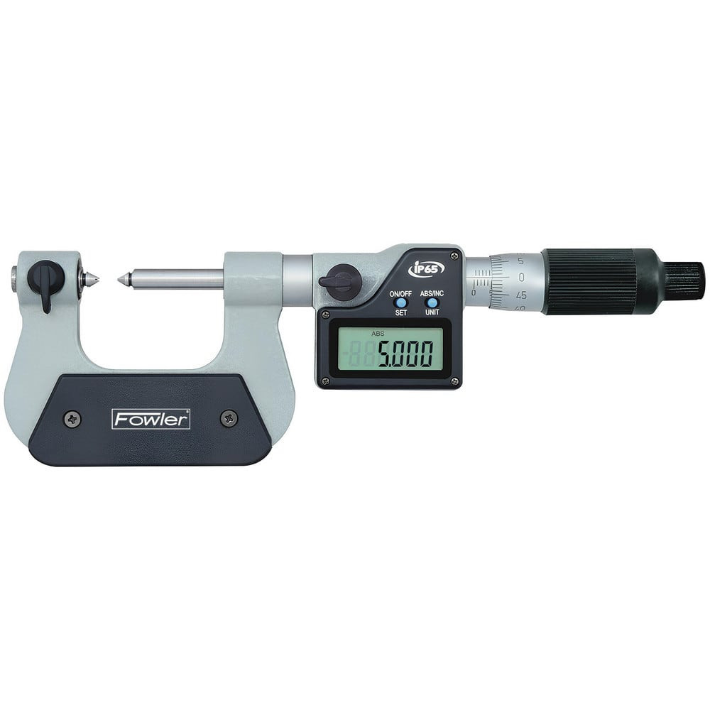 Fowler 542190010 Electronic Outside Micrometers; Micrometer Type: Digital Outside ; Minimum Measurement (mm): 0.00 ; Maximum Measurement (mm): 25.00 ; Accuracy (Decimal Inch): 0.00008 ; Resolution (Decimal Inch): 0.00005 ; Rotating Spindle: Yes