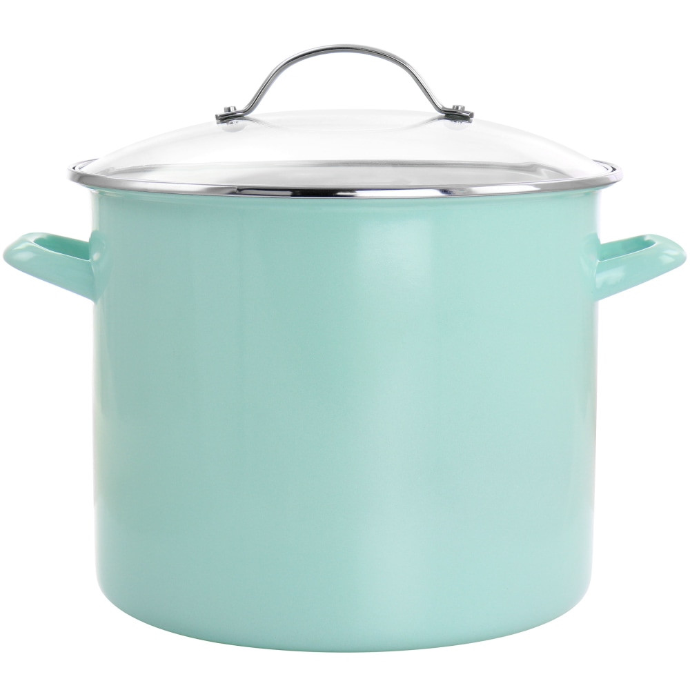 GIBSON OVERSEAS INC. Martha Stewart 995117495M  Enamel-On-Steel Stock Pot With Glass Lid, 12 Qt, Turquoise