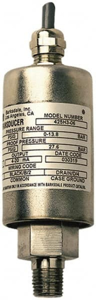 Barksdale 425T4-05-E 150 Max psi, ±0.25% Accuracy, 1/4-18 NPT (Male) Connection Pressure Transducer