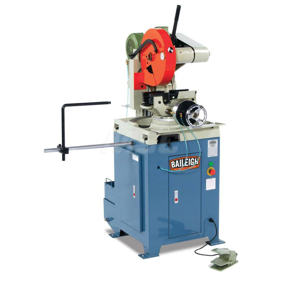 Baileigh 1002591 Cold Saws; Machine Style: Semi-Automatic; Blade Diameter (Inch): 14; Material Compatibility: Non-Ferrous; Number of Cutting Speeds: 1; Blade Speeds (RPM): 3200; Minimum Speed (RPM): 0.00; Maximum Speed (RPM): 3200.00; Phase: 3; Miter