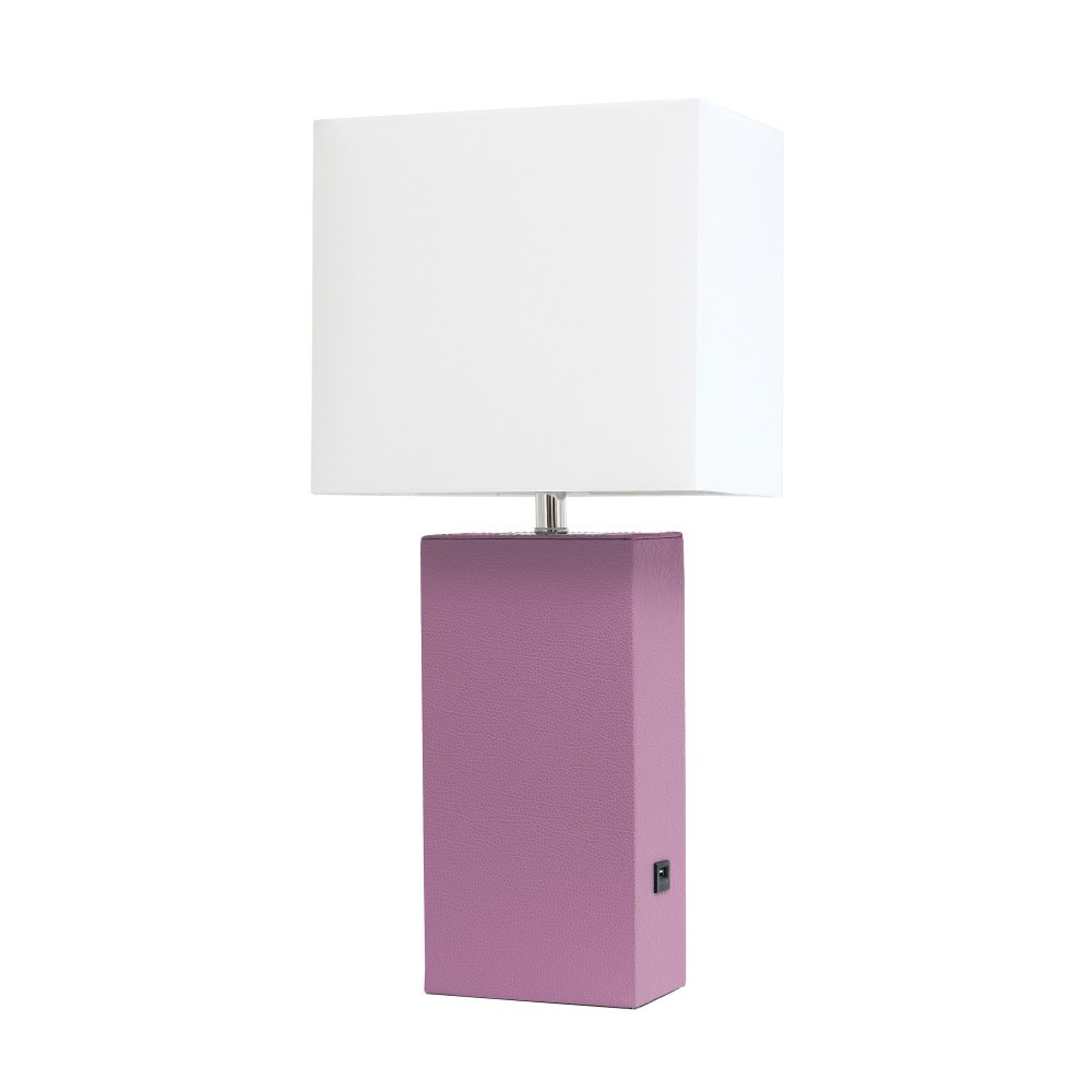 ALL THE RAGES INC LHT-3012-PR Lalia Home Lexington Table Lamp With USB Charging Port, 21inH, White/Purple