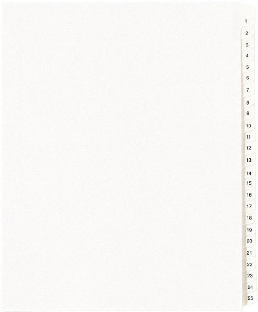 AVERY 01701 11 x 8 1/2" 1 to 25" Label, 25 Tabs, Unpunched, Preprinted Divider