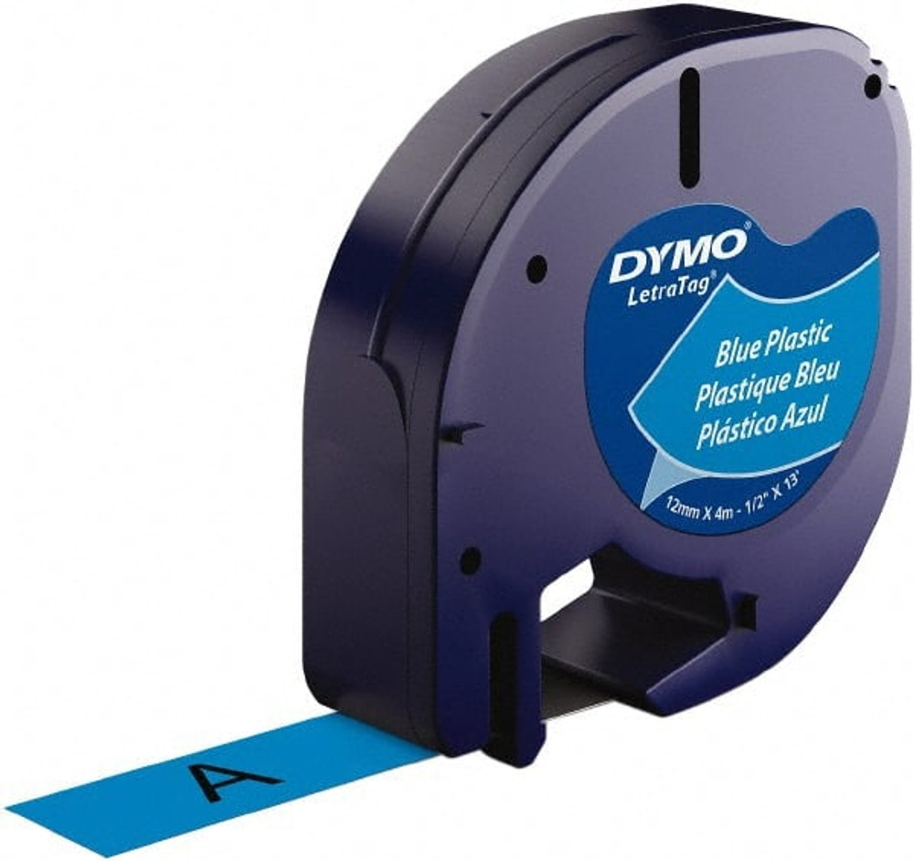 Dymo 91335 Label Maker Label: Black on Blue, Plastic, 156" OAL, 1/2" OAW