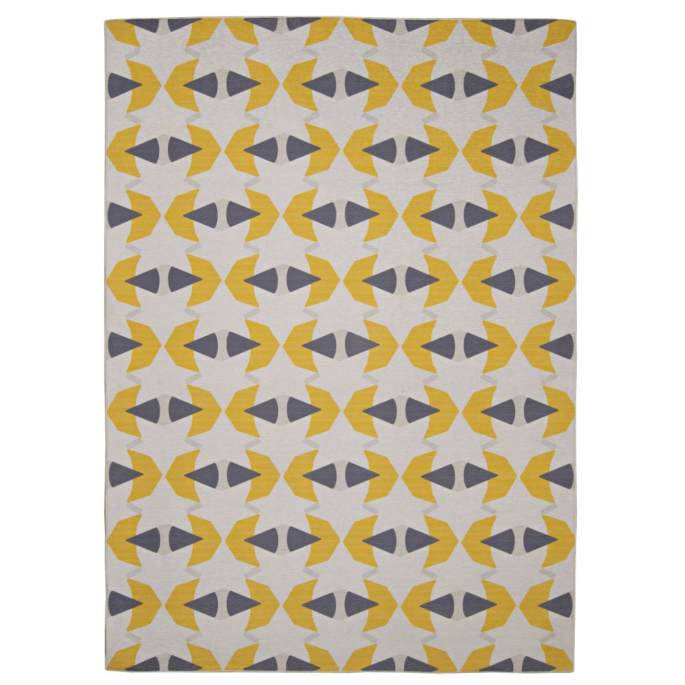 LINON HOME DECOR PRODUCTS, INC Linon OD5027  Washable Outdoor Area Rug, Margo, 5ft x 7ft, Ivory/Yellow