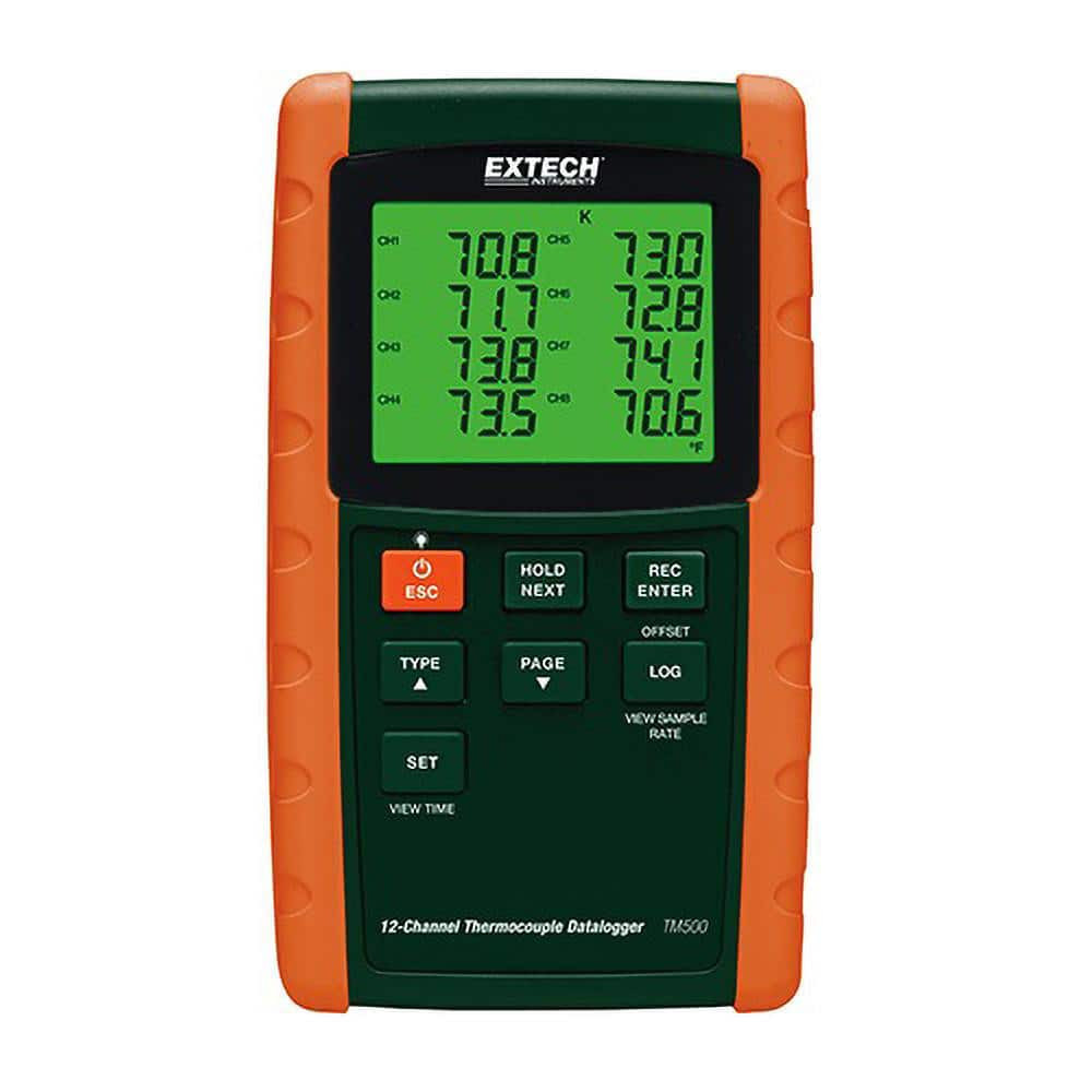 Extech TM500 Temperature Recorders; Recording Time: 1 - 3600 Seconds ; Maximum Temperature (C): 3092.00; 3092.00C; 3092.00F ; Minimum Temperature (F): -148 ; Maximum Temperature (F): 3092.0 ; Number Of Batteries: 8 ; Battery Size: AA