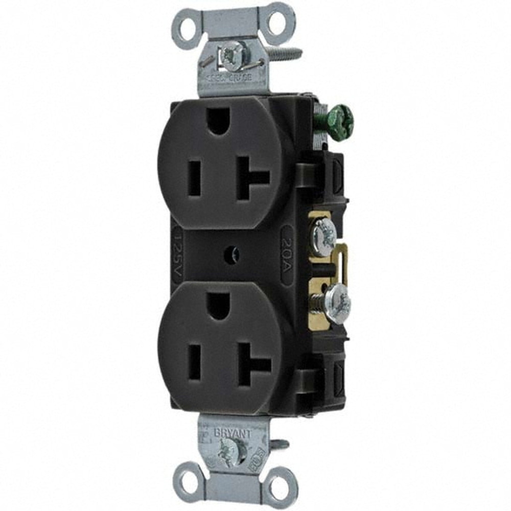 Bryant Electric CRS20BLK Straight Blade Duplex Receptacle: NEMA 5-20R, 20 Amps, Grounded