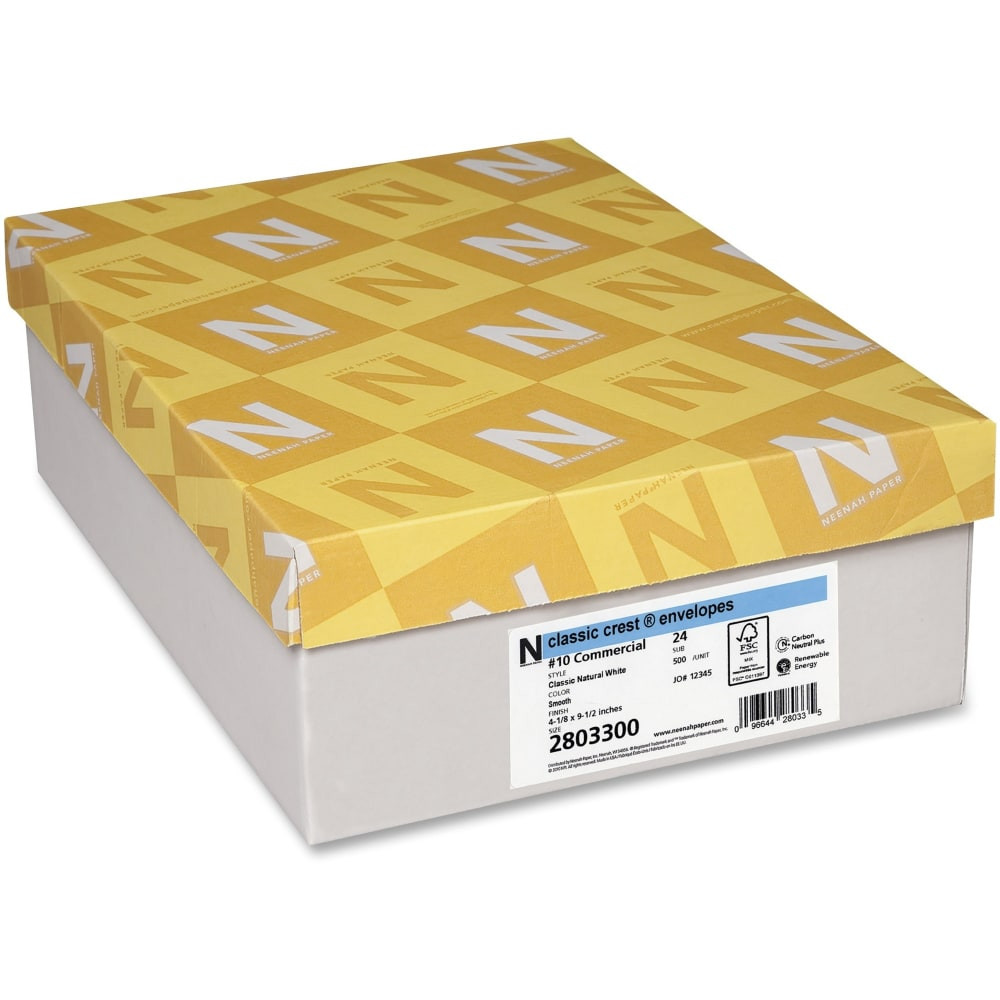 NEENAH PAPER INC Classic Crest 2803300  Commercial Flap Envelopes - Commercial - #10 - 4.12in Width x 9.5in Length - 24lb - Flap - Smooth Finish - 500 / Box - Natural White