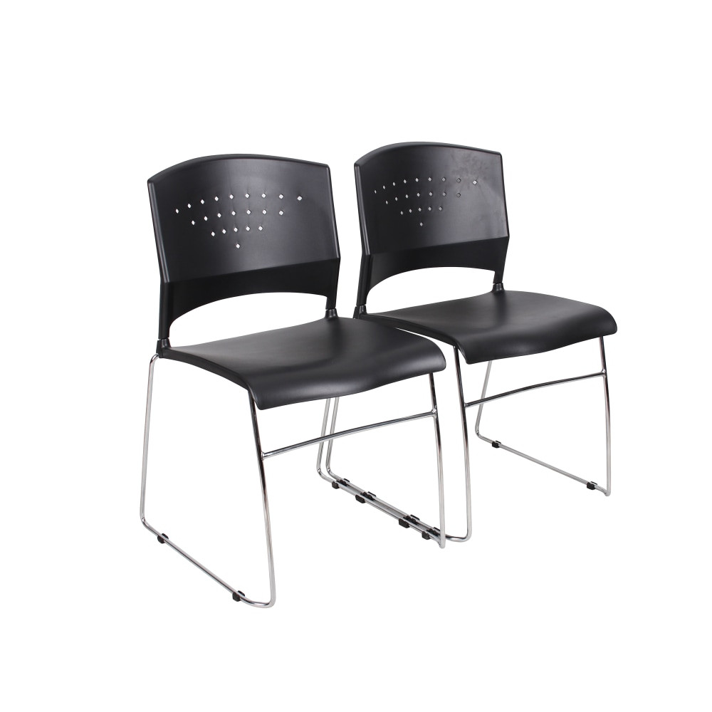 NORSTAR OFFICE PRODUCTS INC. Boss Office Products B1400-BK-2  Plastic Seat, Plastic Back Stacking Chair, 18in Seat Width, Black Seat/Chrome Frame, Quantity: 2