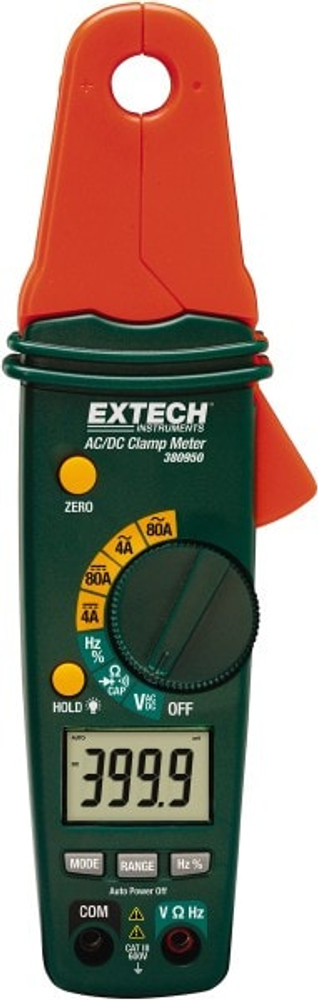 Extech 380950 Clamp Meter: CAT III, 0.5" Jaw, Clamp On Jaw