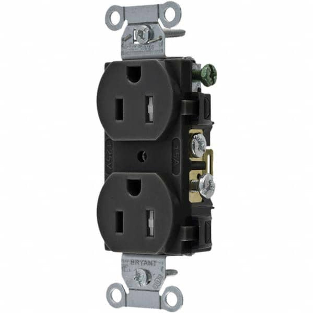 Bryant Electric CBRS15BLKTR Straight Blade Duplex Receptacle: NEMA 5-15R, 15 Amps, Grounded