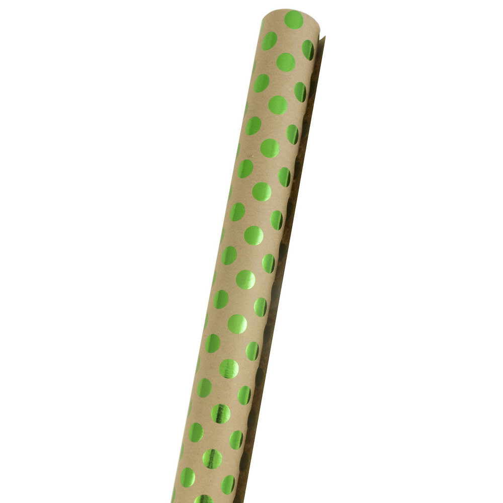 JAM PAPER AND ENVELOPE 165KD25GROD JAM Paper Wrapping Paper, Polka Dots, 25 Sq Ft, Kraft Brown & Green