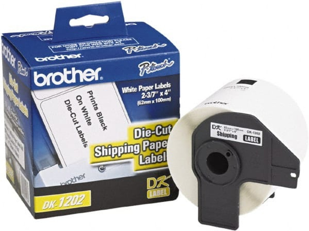 Brother DK1202 Label Maker Label: White, Paper, 2-13/32" OAL, 300 per Roll, 1 Roll