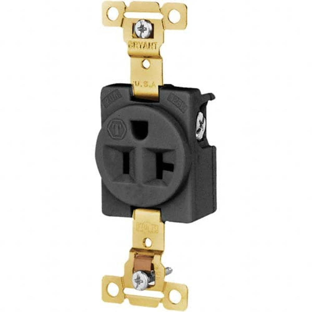 Bryant Electric 5361BLK Straight Blade Single Receptacle: NEMA 5-20R, 20 Amps, Grounded