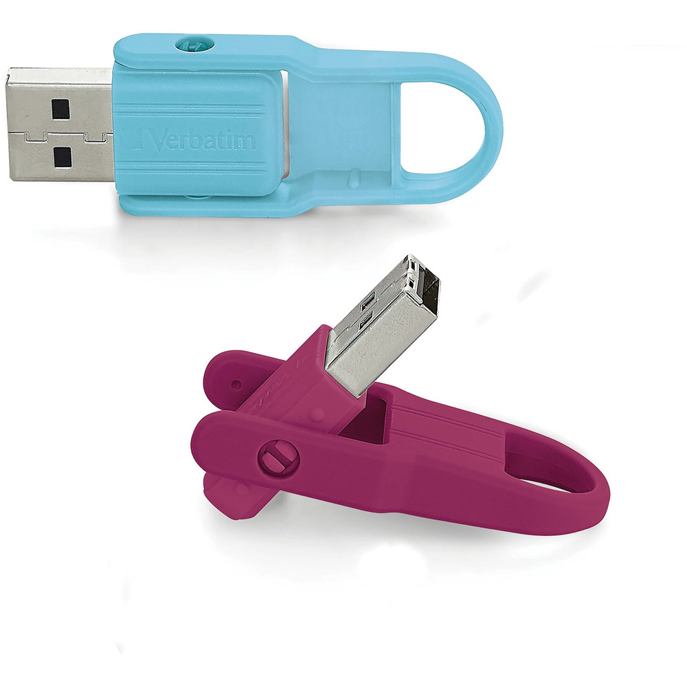 Verbatim America, LLC Microban 70377 16GB Store 'n' Flip&reg; USB Flash Drive - 2pk- Berry, Blue