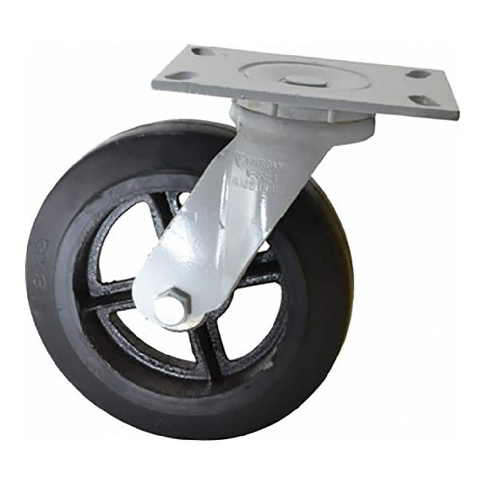 Fairbanks W26-4-RT Swivel Top Plate Caster: Rubber, 4" Wheel Dia, 2" Wheel Width, 600 lb Capacity, 5-5/8" OAH