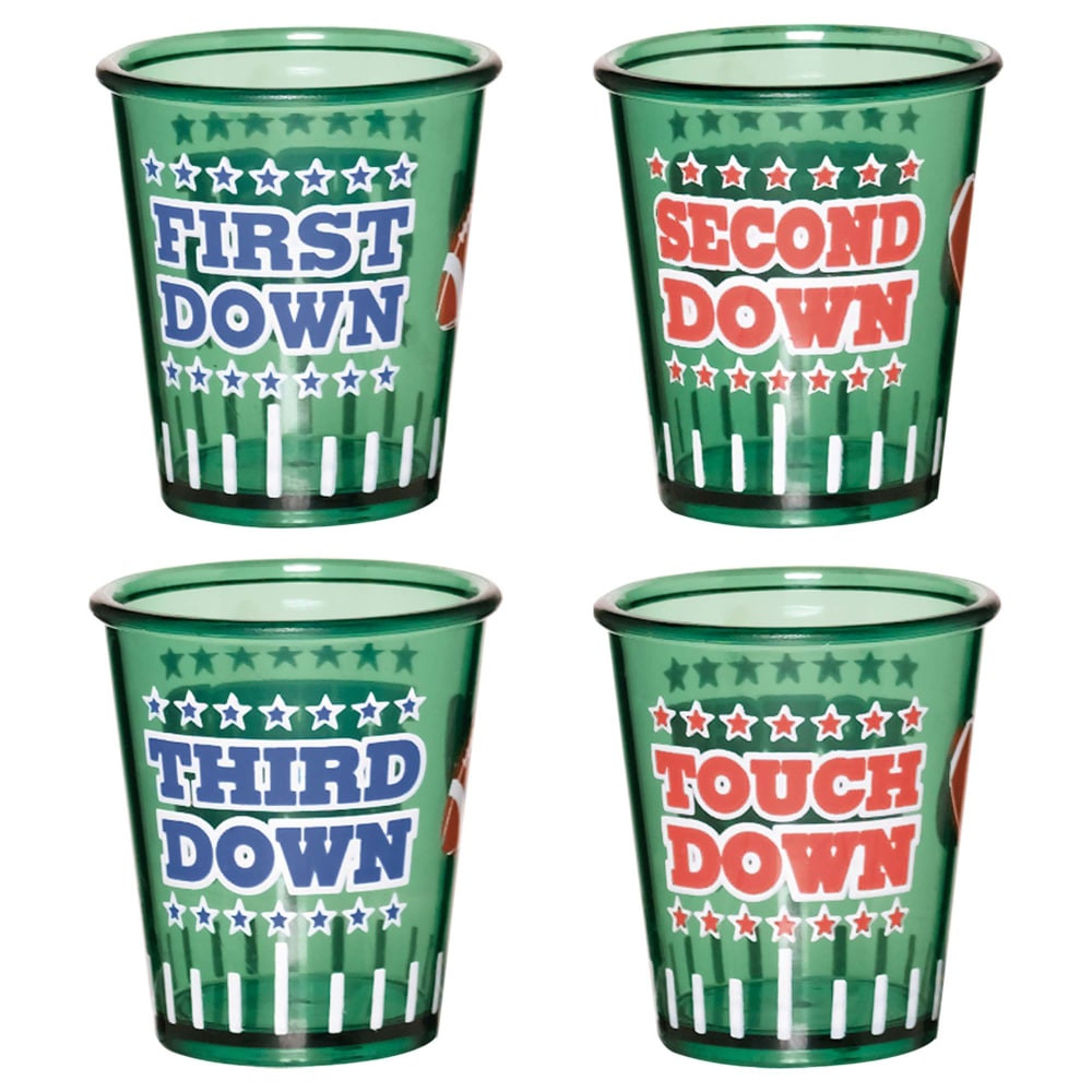 AMSCAN CO INC 469856 Amscan Football Plastic Shot Glass Set, 1.5 Oz, Green, 4 Glasses Per Pack, Set Of 3 Packs