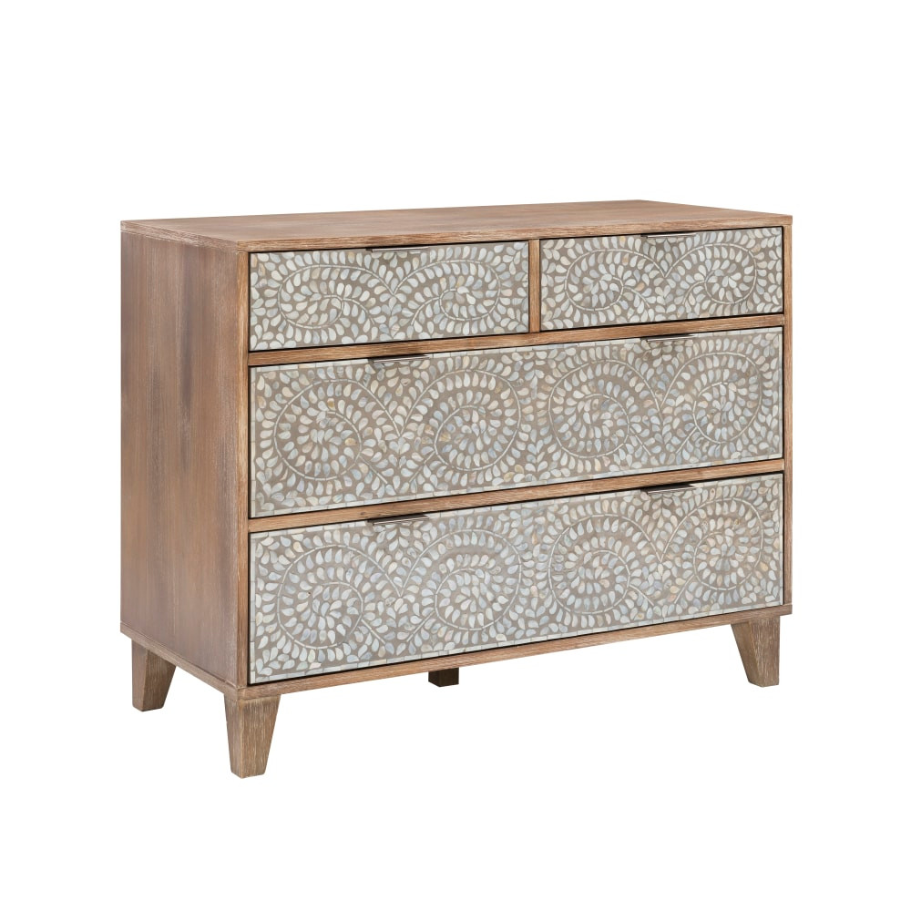 L. POWELL ACQUISITION CORP. Powell ODP2893  Merton 4-Drawer Console, 33inH x 42inW x 19inD, Gray Wash/Brown