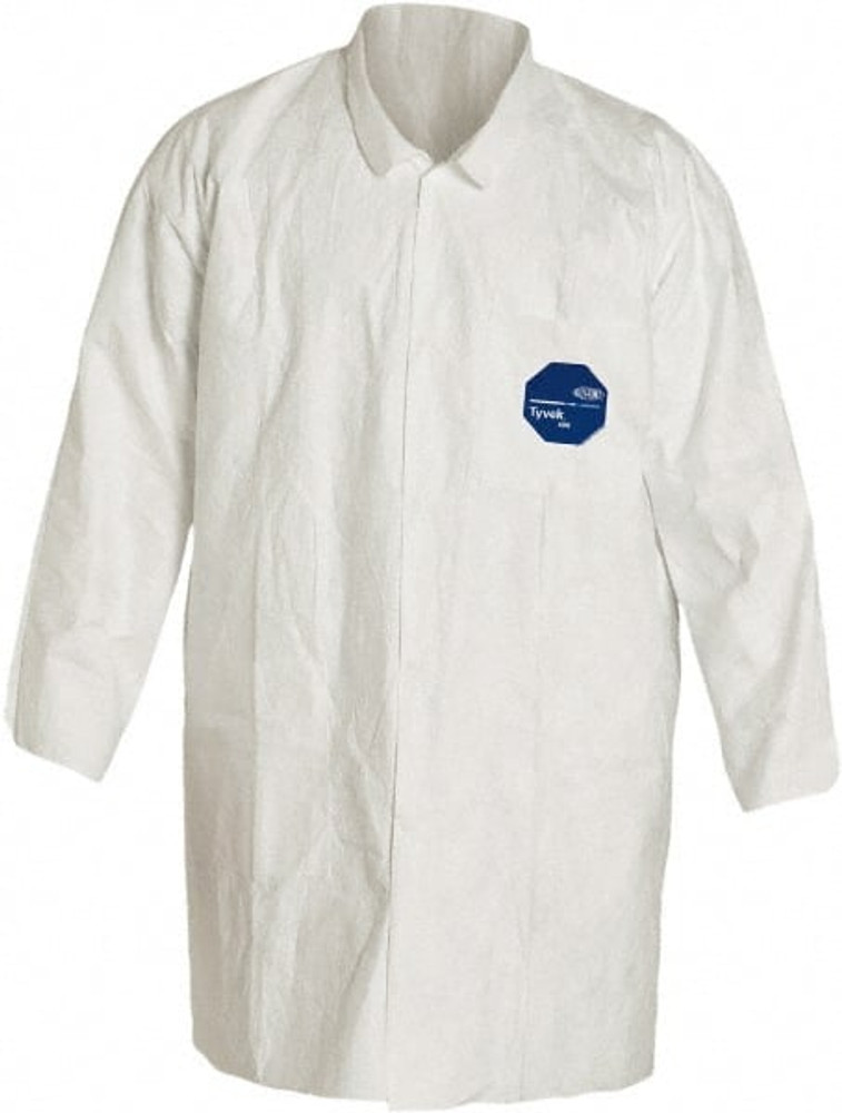 Dupont TY212SWHMD0030N Lab Coat: 1.20 oz Material, Size Medium, Tyvek