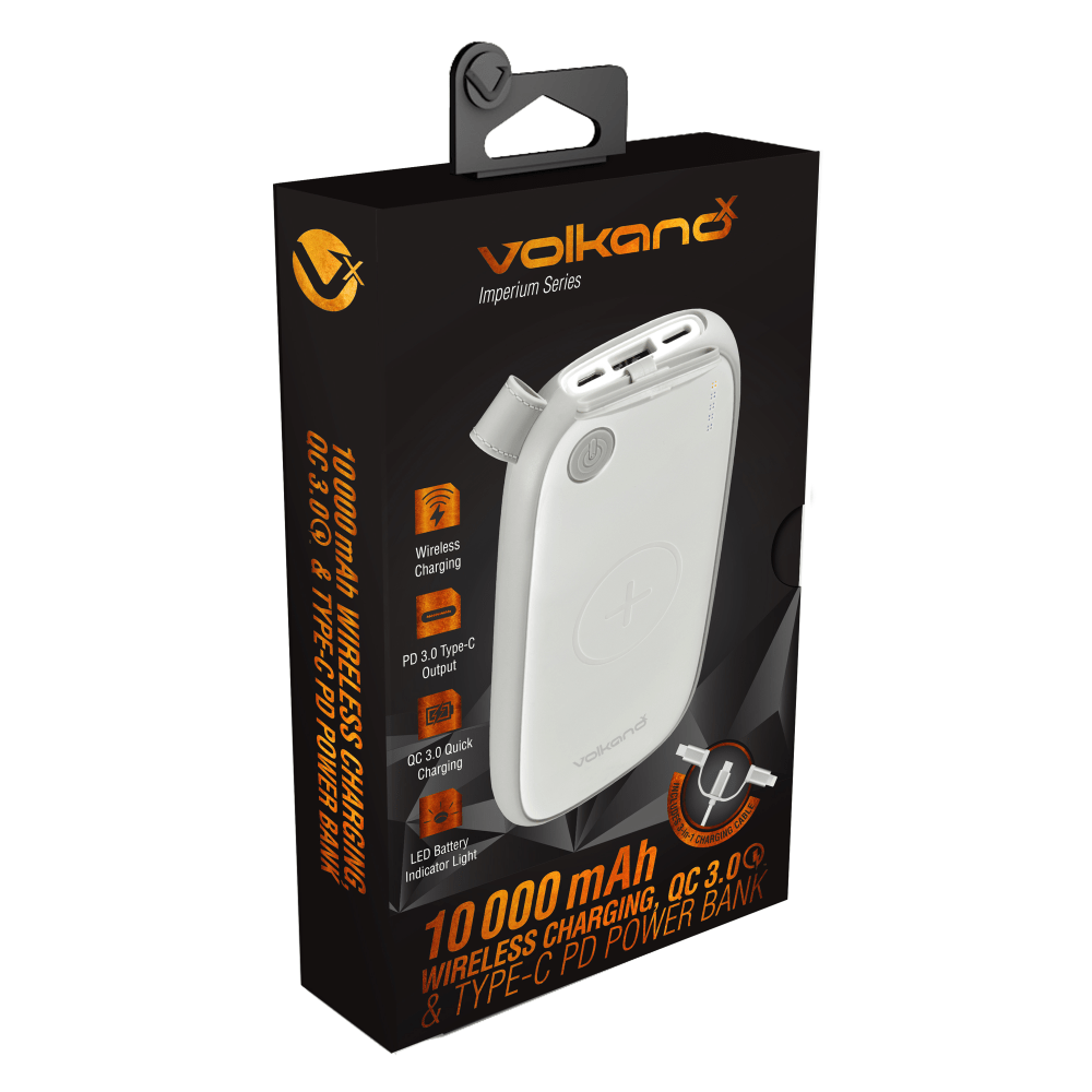 SMD TECHNOLOGIES LLC Volkano VK-9012-WT  Imperium Power Bank, 10,000 mAh, White, VK-9012-WT