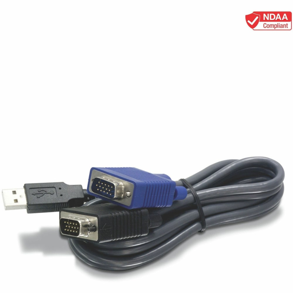 TRENDNET INC. TRENDnet TKCU10  2-in-1 USB VGA KVM Cable, TK-CU10, VGA/SVGA HDB 15-Pin Male to Male, USB 1.1 Type A, 10 Feet (3.1m), Connect Computers with VGA and USB Ports, USB Keyboard/Mouse Cable & Monitor Cable - 10-feet USB KVM cable for TK-803R