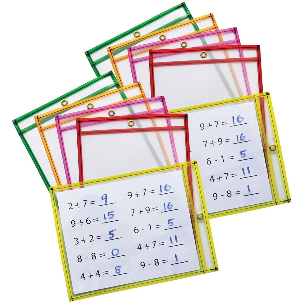 EDUCATORS RESOURCE Pacon CK-9896-2  Dry-Erase Pockets, 9in x 12in, Assorted Neon Colors, 10 Pockets Per Pack, Set Of 2 Packs