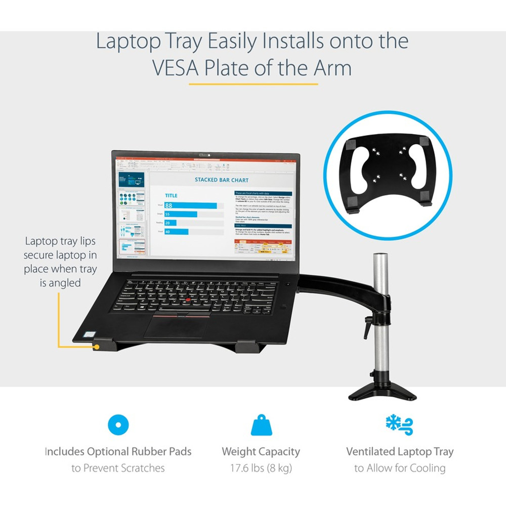 StarTech.com ARMUNONB1 StarTech.com Desk Mount Laptop Arm, Full Motion Articulating Arm/Stand for Laptop or 34" (17.6lb/8kg) Monitor, VESA Mount Laptop Tray