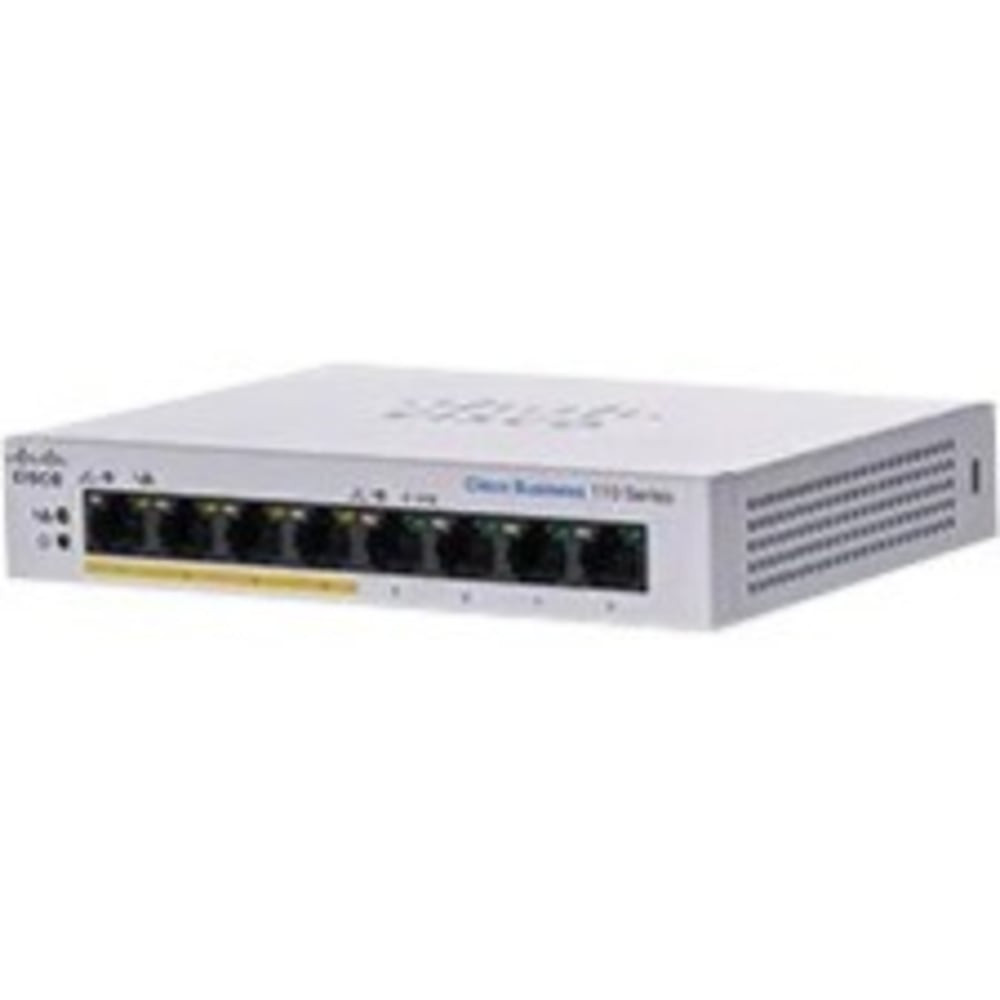 CISCO CBS110-8PP-D-NA  110 CBS110-8PP-D Ethernet Switch - 8 Ports - 2 Layer Supported - 5.29 W Power Consumption - 32 W PoE Budget - Twisted Pair - PoE Ports - Desktop, Wall Mountable, Rack-mountable - Lifetime Limited Warranty