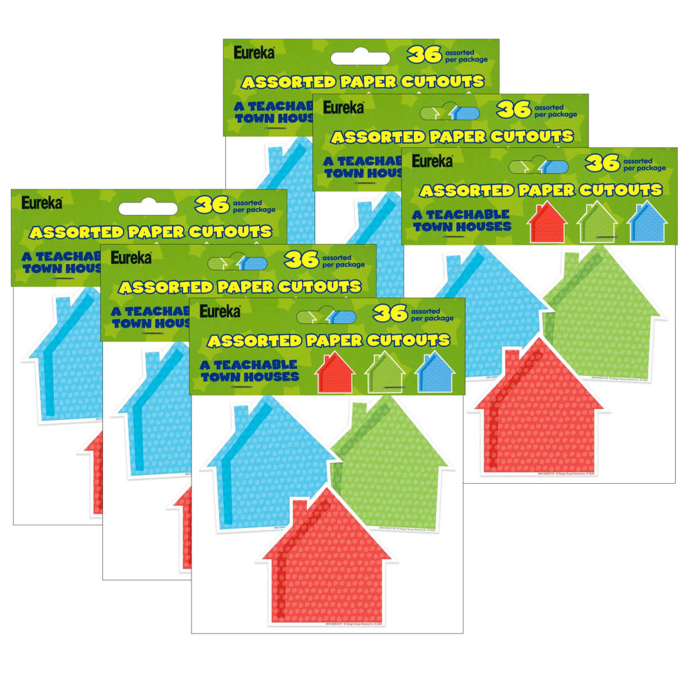 EDUCATORS RESOURCE Eureka EU-841560-6  Paper Cut-Outs, A Teachable Town Assorted Houses, 36 Cut-Outs Per Pack, Set Of 6 Packs