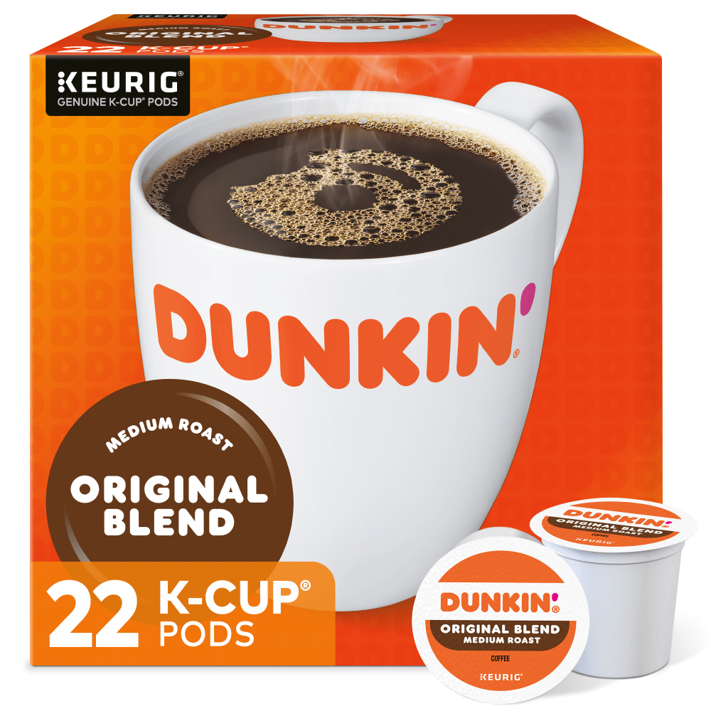 Enjoy the classic taste of Dunkin Original Blend Coffee in your kitchen or breakroom. Single-serve coffee makes it easy to prepare just enough for you.  Original blend offers a rich, smooth flavor.  Medium roast is made with Arabica coffee.  K-Cup works with compatible single-serve Keurig brewers.  TASTE: A true classic - our Original Blend is rich, smooth, and delicious. It"s everything you love about Dunkin" coffee. Perfect for days that end in y."  ROAST: Medium roast, 100% Arabica coffee that"s certified Orthodox Union Kosher  CONVENIENCE: Enjoy the great taste of Dunkin" coffee - at home!  COMPATIBILITY: Contains genuine Keurig K-Cup pods, engineered for guaranteed quality and compatibility with all Keurig K-Cup coffee makers.  RECYCLABLE* K-CUP PODS: Simple. Delicious. And Recyclable. Enjoy the same great-tasting coffee you know and love, and when you"re done just peel, empty and recycle. *Check locally, not recycled in all communities. Packaging may vary.