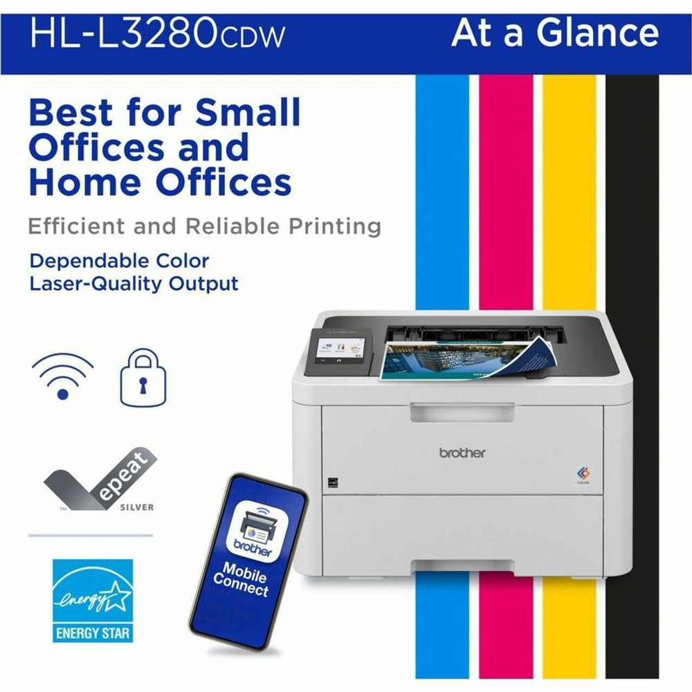 Brother Industries, Ltd Brother HLL3280CDW Brother HL-L3280CDW Wireless Compact Digital Color Printer with Laser Quality Output, Duplex and Mobile Printing & Ethernet