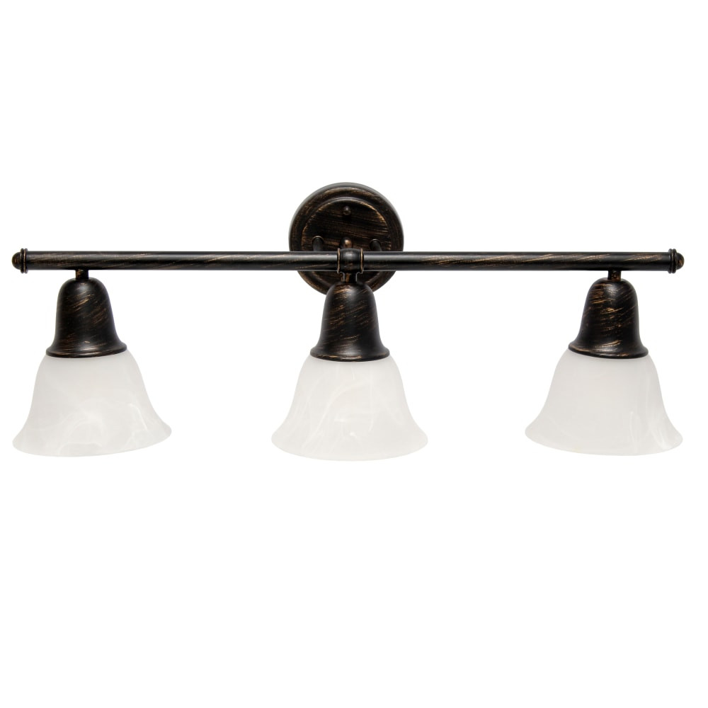 ALL THE RAGES INC LHV-1007-OR Lalia Home Essentix 3-Light Wall Mounted Vanity Light Fixture, 26-1/2inW, Alabaster White/Oil Rubbed Bronze