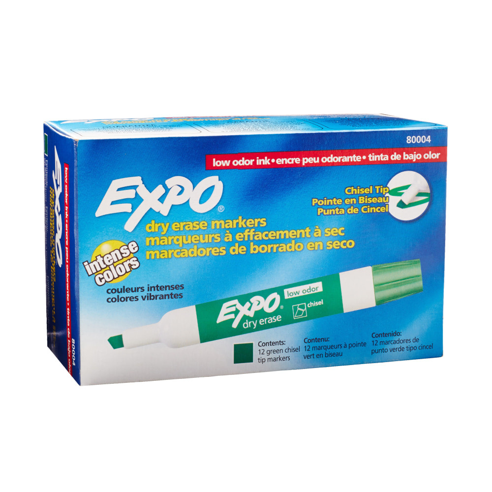 NEWELL BRANDS INC. Expo 80004  Low-Odor Dry-Erase Marker, Chisel Point, Green, Pack of 12