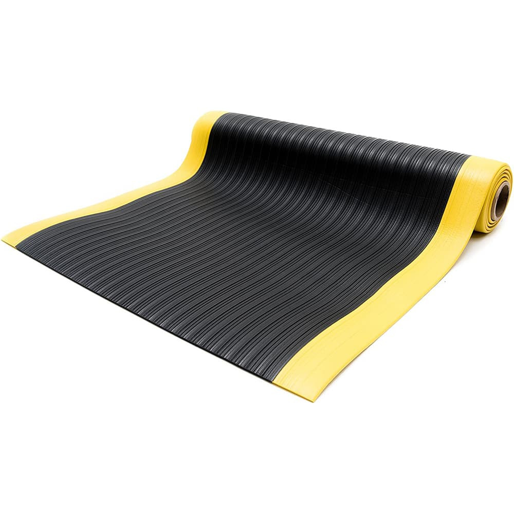 Bertech AFRB38-3X60BLKY Anti-Fatigue Mat: 60' Length, 3' Wide, 3/8" Thick, Vinyl, Beveled Edge, Light-Duty