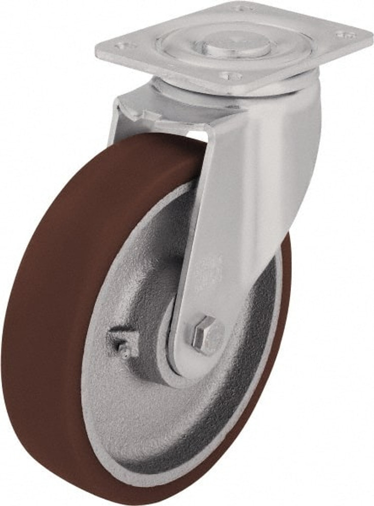 Blickle 741896 Swivel Top Plate Caster: Polyurethane-Elastomer Blickle Softhane, 4" Wheel Dia, 1-37/64" Wheel Width, 880 lb Capacity, 5-33/64" OAH