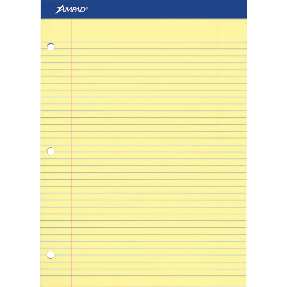 TOPS BUSINESS FORMS 20223 Ampad Perforated 3-Hole Punched Ruled Double Sheet Pad, Medium/College Rule, 100 Sheets, 8 1/2in x 11in, Canary Yellow