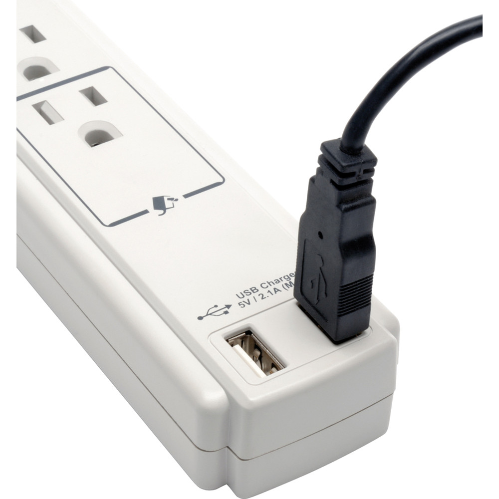 Tripp Lite by Eaton TLP606USB Tripp Lite by Eaton Protect It! 6-Outlet Surge Protector, 6 ft. (1.83 m) Cord, 990 Joules, 2 x USB Charging ports (2.1A), Gray Housing