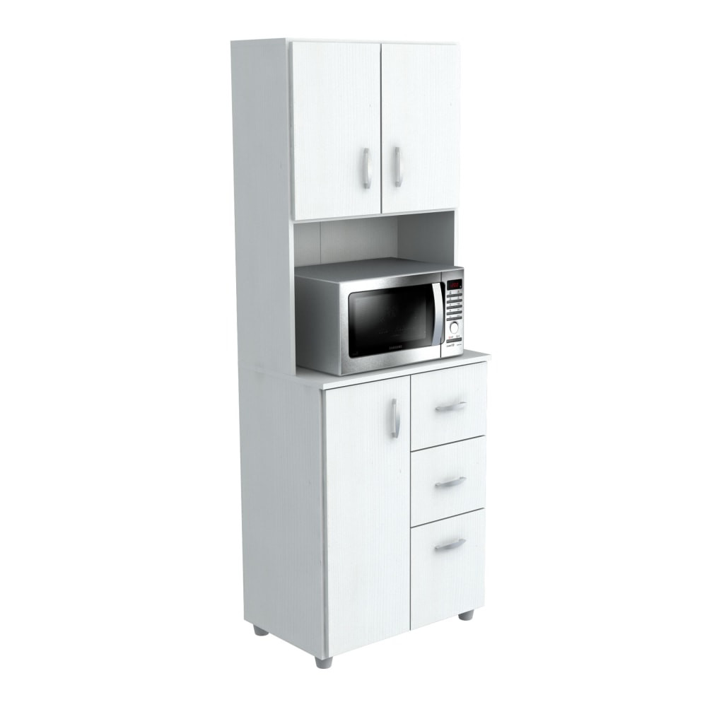 UNISAN Inval GCM-043  Storage Cabinet With Microwave Stand, 4 Shelves, 66inH x 24inW x 15inD, Laricina White