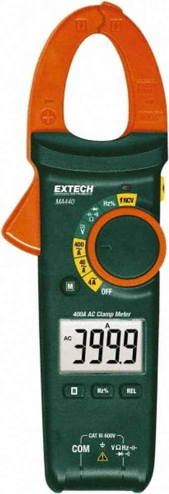 Extech MA440 Auto Ranging Clamp Meter: CAT III, 1.18" Jaw, Clamp On Jaw