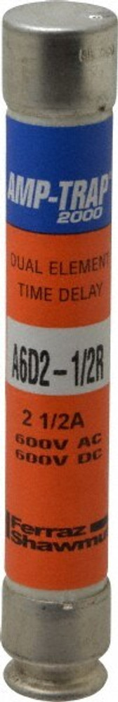 Ferraz Shawmut A6D2-1/2R Cylindrical Time Delay Fuse: RK1, 2.5 A, 127 mm OAL, 21 mm Dia