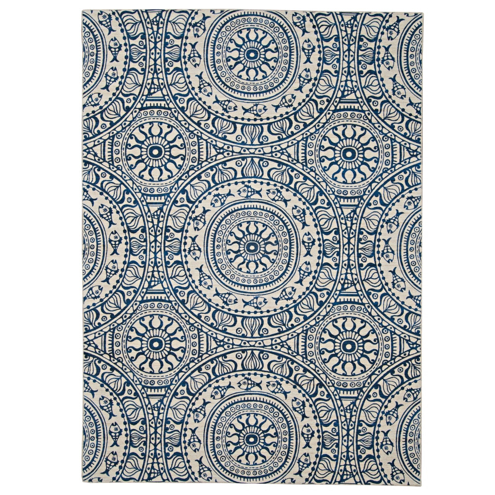 LINON HOME DECOR PRODUCTS, INC OD5070 Linon Washable Outdoor Area Rug, Zelley, 3ft x 5ft, Smoke/Blue