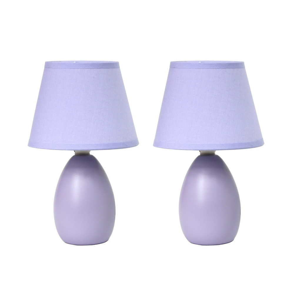 ALL THE RAGES INC Simple Designs LT2009-PRP-2PK  Mini Egg Oval Ceramic Table Lamp, 9.-1/2inH, Purple, Set Of 2 Lamps