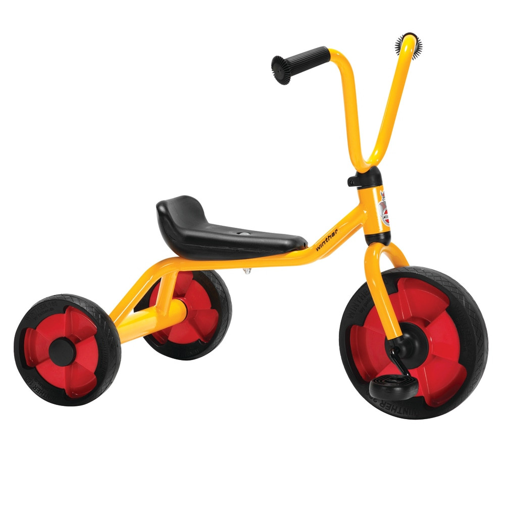 Even the smallest children can ride a Winther. This tricycle provides children age 1-4 with lots of fun. And at the same time, it develops and exercises their motor skills. A perfect match.  Spokeless wheels with wide tires.  Safety handlebars grips.  Safe design featuring rounded-off shapes and no sharp edges.  Strong nylon bearings for both front and rear wheels.  Strong, non-slip pedals.  Solid one-piece steel crank.  Frame is phosphated and equipped with a strong powder coating.  Develops and improves coordination and motor skills.  Anatomical seat. Seat height, 10 inch.  Assembled: 25.6inL x 20.47inW x 16.93inH.  For ages 1 to 4. Low-riding design is ideal for the youngest riders.