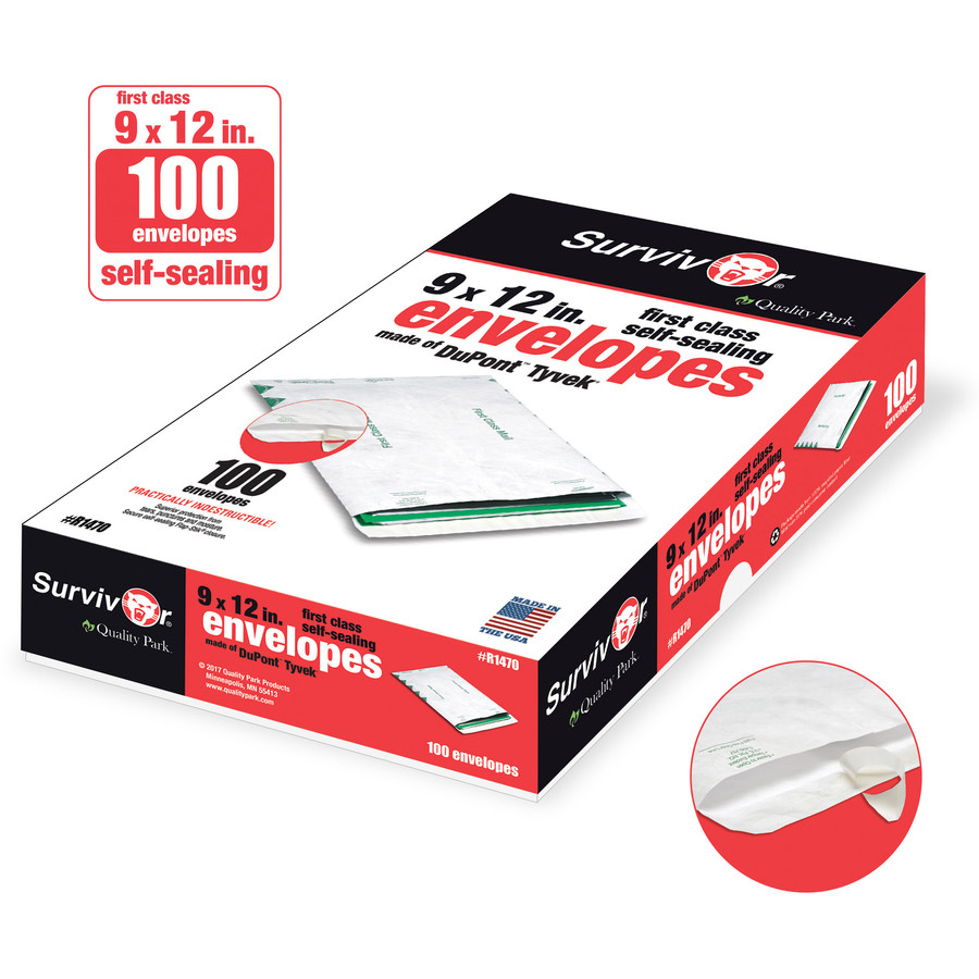 Quality Park Products Quality Park R1470 Survivor&reg; 9 x 12 DuPont Tyvek First Class Border Mailers with Self-Seal Closure